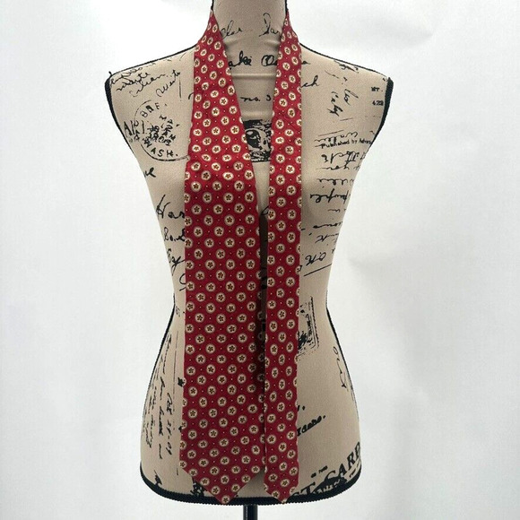 New Vintage Ermenegildo Zegna Soft Red Silk Tie Ivory‎ Polka Dots Italy Classic - Picture 6 of 8